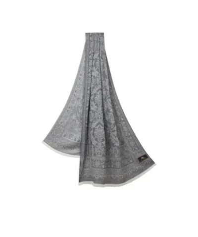 Etro Wool, Cotton And Silk Scarf In Gray