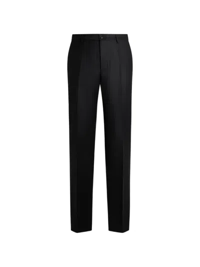 Etro Wool Flannel Trousers With Crease Detail In Black