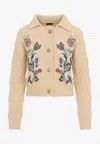 Etro Embroidered Cable-knit Wool And Cashmere-blend Cardigan In Neutral