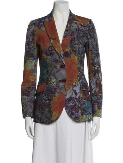 Pre-owned Etro Wool Floral Print Blazer In Blue