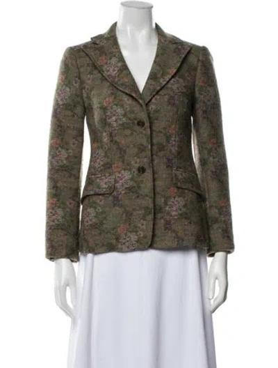 Pre-owned Etro Wool Floral Print Blazer In Green