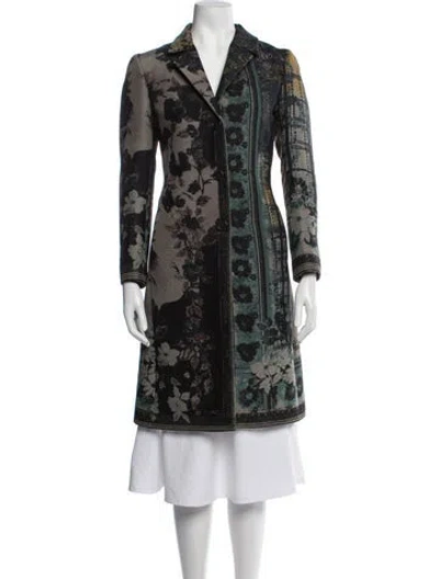 Pre-owned Etro Wool Floral Print Coat In Blue