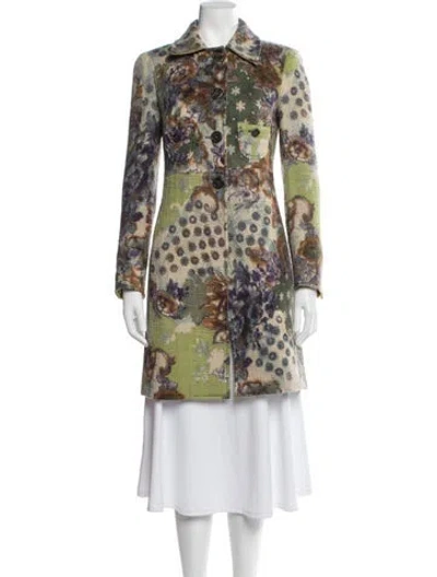 Pre-owned Etro Wool Floral Print Coat In Green