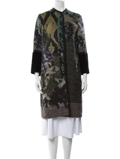 Pre-owned Etro Wool Floral Print Coat In Green