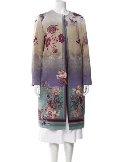 Pre-owned Etro Wool Floral Print Coat In Neutral