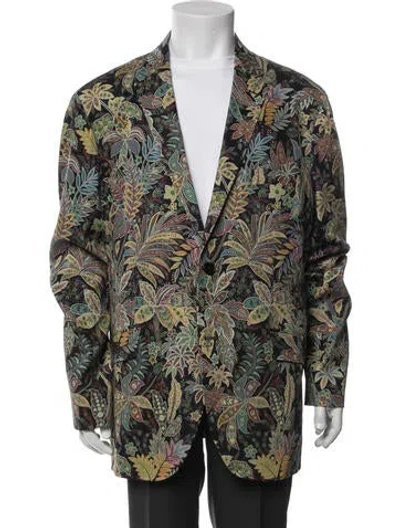 Pre-owned Etro Wool Floral Print Moto Jacket In Green