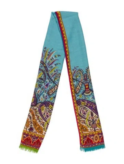 Pre-owned Etro Wool Floral Print Scarf In Blue