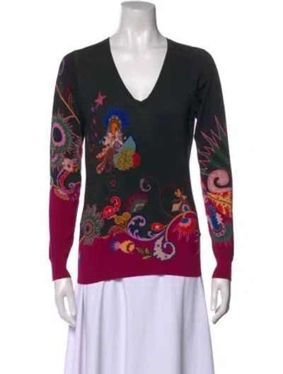 Pre-owned Etro Wool Floral Print Sweater In Black