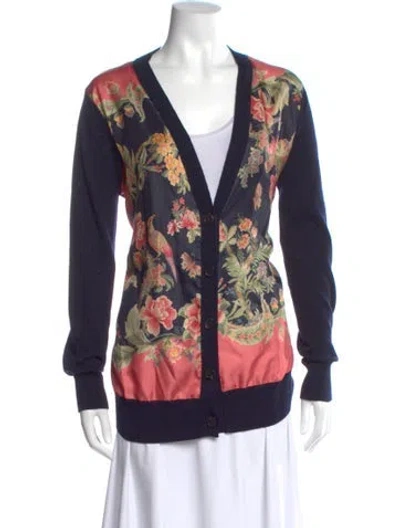 Pre-owned Etro Wool Floral Print Sweater In Blue