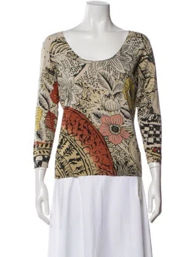 Pre-owned Etro Wool Floral Print Sweater In White