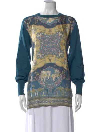 Pre-owned Etro Wool Graphic Print Sweater In Blue