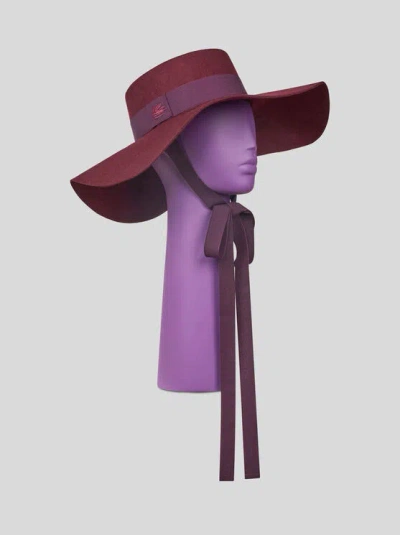 Etro , Wool Hat With Embroidered Pegaso Logo, Woman, Burgundy, Size Xl