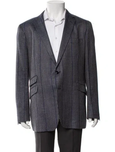 Pre-owned Etro Wool Houndstooth Print Blazer In Blue