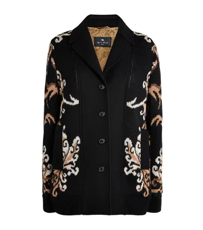 Etro Wool Jacquard Blazer In Black