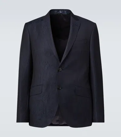 Etro Wool Jacquard Blazer In Blue