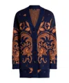 Etro Wool Jacquard V-neck Cardigan With Front Pockets In Blue