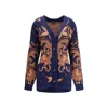 Etro Wool Jacquard V-neck Cardigan With Front Pockets In Blue