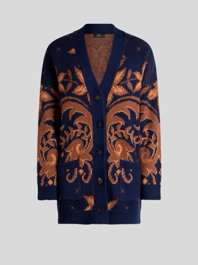 ETRO , WOOL JACQUARD CARDIGAN, WOMAN, BLUE, SIZE 48