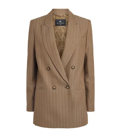 Etro Wool Jacquard Double-breasted Blazer In Brown