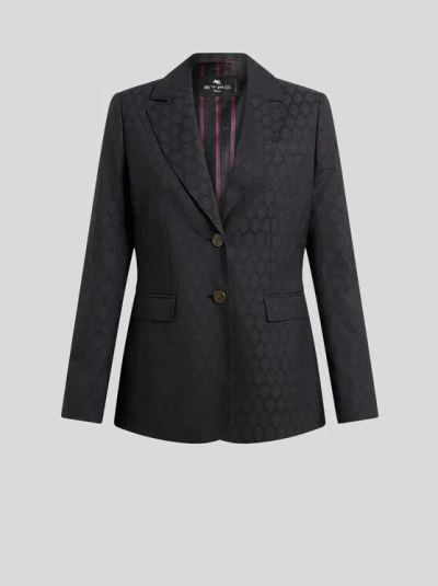 Etro Wool Jacquard Jacket In Black