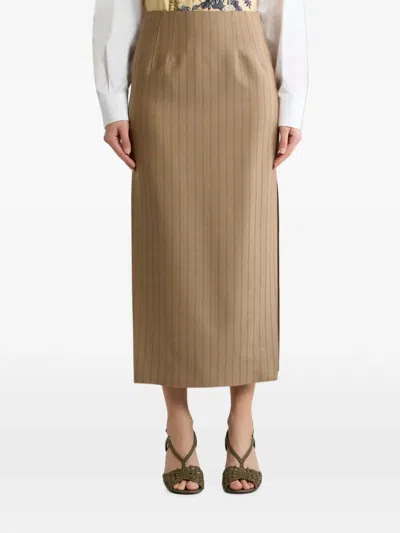 Etro Wool Jacquard Midi Skirt With Striped Pattern In Brown