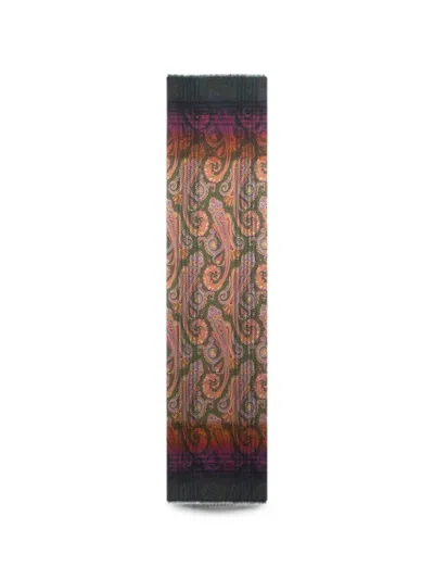 Etro Wool Jacquard Scarf With Check Print And Faded Paisley-motif In Transparent