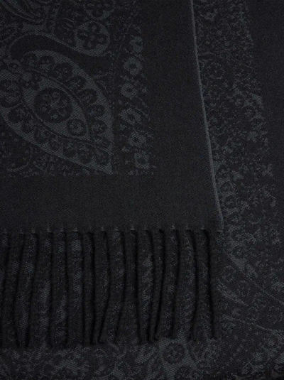 Etro , Wool Jacquard Scarf With Floral Paisley Motif, Woman, Black