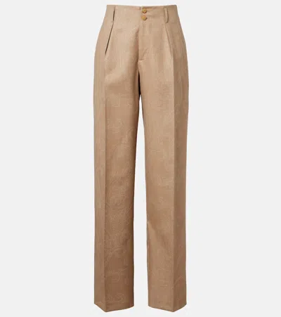 Etro Wool Jacquard Straight Pants In Brown