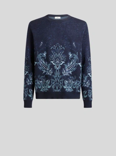 Etro , Wool Jacquard Sweater, Man, Blue, Size 3xl