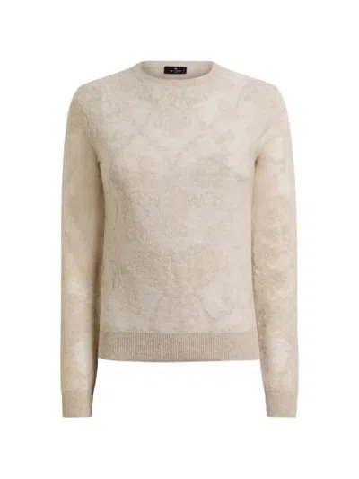 Etro Wool Jacquard Sweater With Placed Motif In Gold