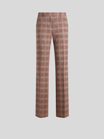 Etro Wool Jacquard Trousers In 褐色
