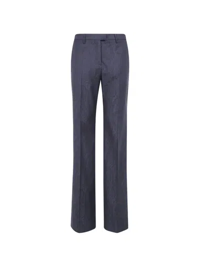 Etro Wool Jacquard Trousers With Arnica Motif In Blue
