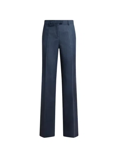 Etro Wool Jacquard Trousers With Paisley Motif In Blue
