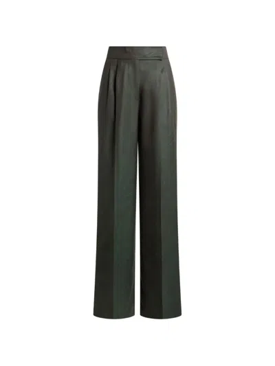 Etro Wool Jacquard Trousers With Pleats And Paisley Motif In Green