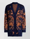 Etro Wool Jacquard V-neck Cardigan With Front Pockets In Blue