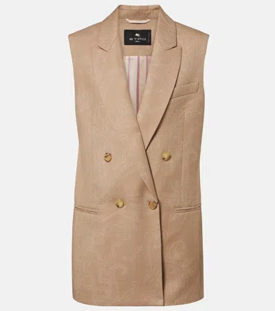 Etro Wool Jacquard Vest In Brown