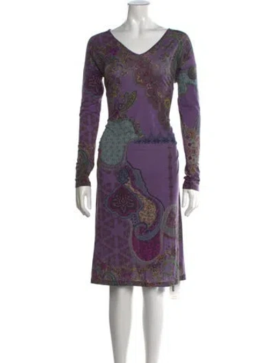 Pre-owned Etro Wool Knee-length Dress In Purple