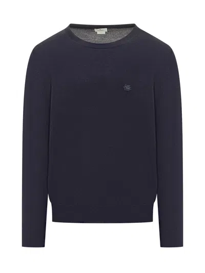 Etro Wool Knit Sweater In Blue