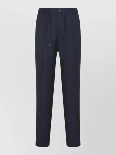 Etro Wool Linen Blend Straight Leg Pants In Blue