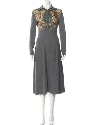 Pre-owned Etro Wool Long Dress In Gray