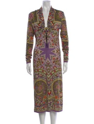 Pre-owned Etro Wool Long Dress In Purple
