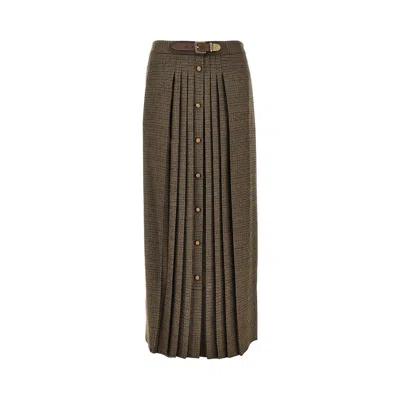 Etro Wool Long Skirt With Houndstooth Motif In Brown