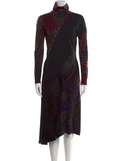 Pre-owned Etro Wool Midi Length Dress In Black
