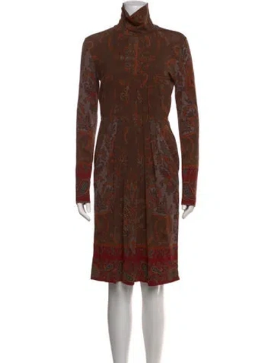 Pre-owned Etro Wool Midi Length Dress In Brown