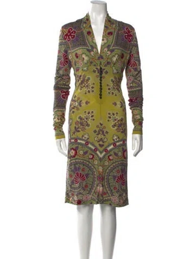 Pre-owned Etro Wool Midi Length Dress In Green