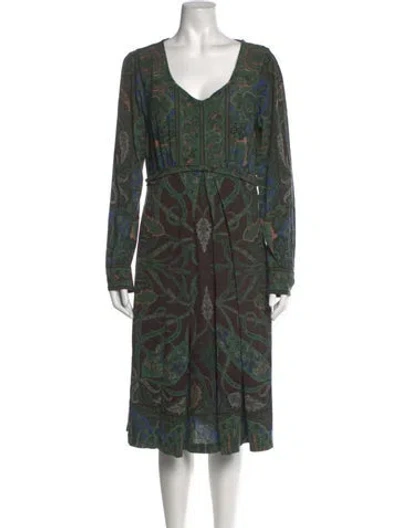 Pre-owned Etro Wool Midi Length Dress In Green