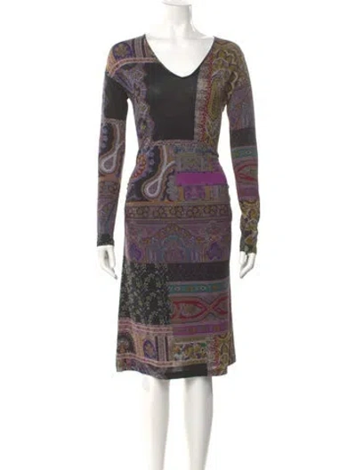 Pre-owned Etro Wool Midi Length Dress In Purple