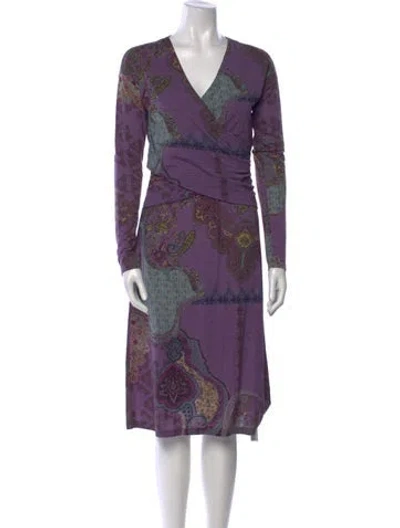 Pre-owned Etro Wool Midi Length Dress In Purple