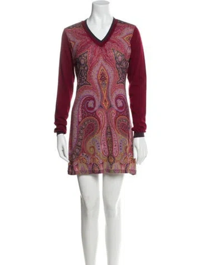 Pre-owned Etro Wool Mini Dress In Red