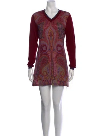 Pre-owned Etro Wool Mini Dress W/ Tags In Red